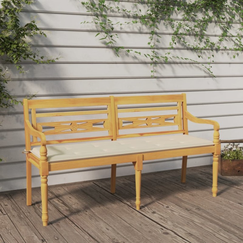 Panchina Batavia con Cuscino Crema 150 cm Legno Massello Teak Panchina Batavia con Cuscino Crema 150 cm Legno Massello Teak
