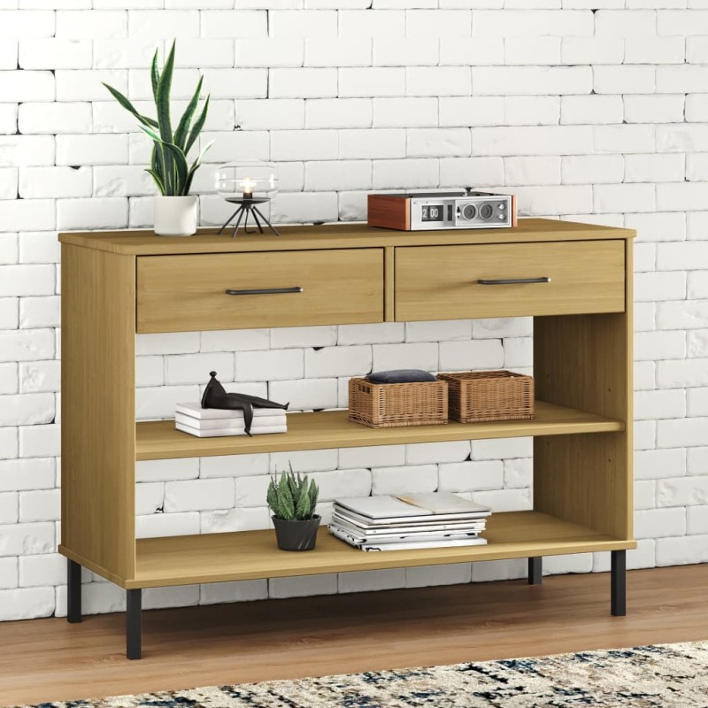 Mobile Consolle Gambe Metallo Marrone Legno Massello Pino OSLO Mobile Consolle Gambe Metallo Marrone Legno Massello Pino OSLO