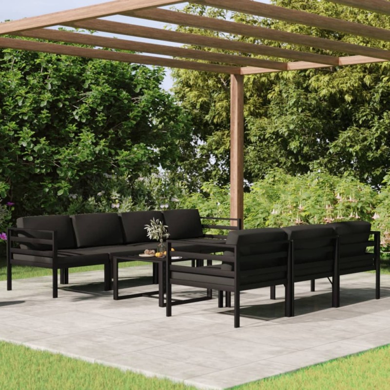 vidaXL Set Divani da Giardino 8 pz con Cuscini in Alluminio Antracite vidaXL Set Divani da Giardino 8 pz con Cuscini in Alluminio Antracite
