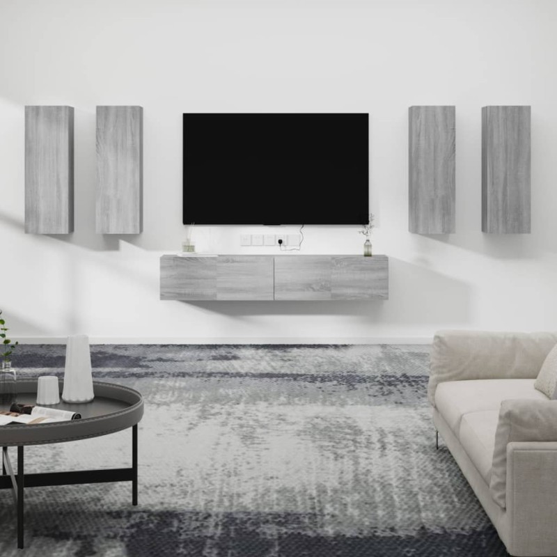 vidaXL Set di Mobili Porta TV 6 pz Grigio Sonoma in Legno Multistrato vidaXL Set di Mobili Porta TV 6 pz Grigio Sonoma in Legno Multistrato
