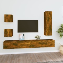 vidaXL Set di Mobili Porta TV 5 pz Rovere Fumo in Legno Multistrato