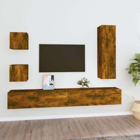 vidaXL Set di Mobili Porta TV 5 pz Rovere Fumo in Legno Multistrato