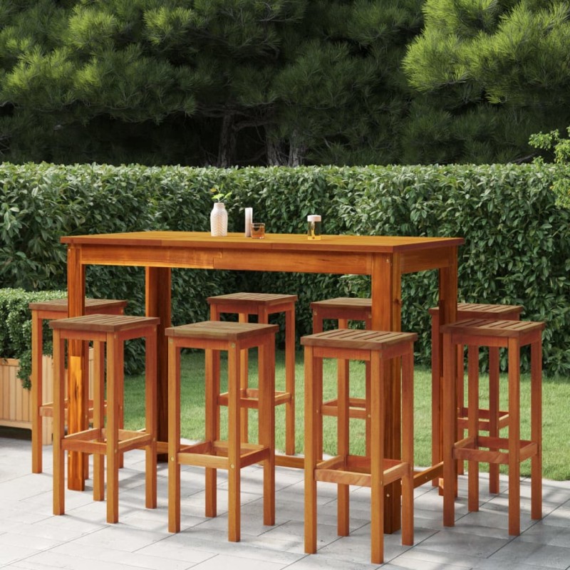 vidaXL Set da Bar per Giardino 9 pz in Legno Massello di Acacia vidaXL Set da Bar per Giardino 9 pz in Legno Massello di Acacia
