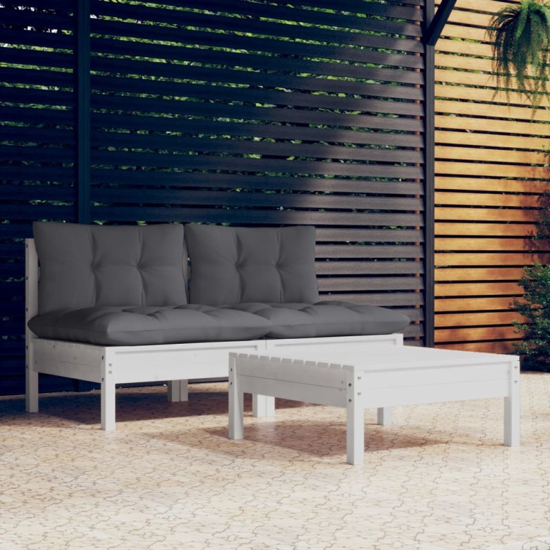 vidaXL Set Divani da Giardino 3 pz con Cuscini Antracite Legno di Pino vidaXL Set Divani da Giardino 3 pz con Cuscini Antracite Legno di Pino