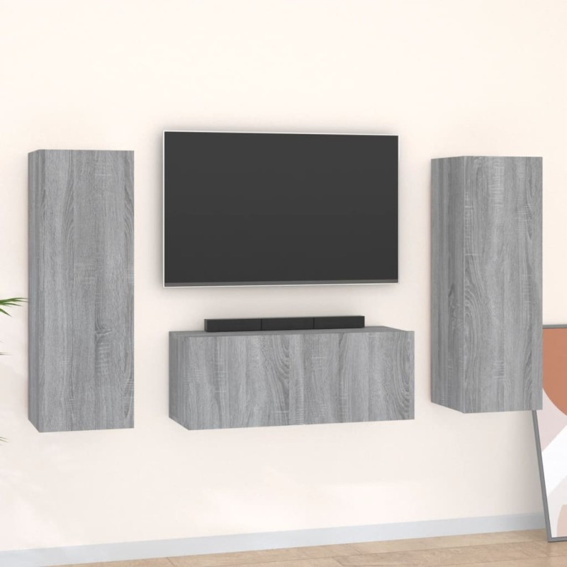 vidaXL Set Mobili Porta TV 3 pz Grigio Sonoma in Legno Multistrato vidaXL Set Mobili Porta TV 3 pz Grigio Sonoma in Legno Multistrato