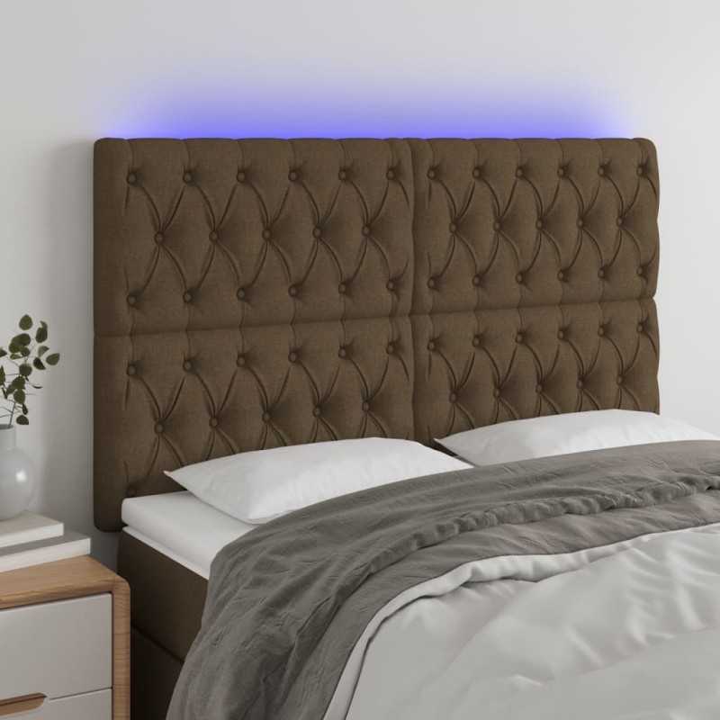 vidaXL Testiera a LED Marrone Scuro 160x7x118/128 cm in Tessuto vidaXL Testiera a LED Marrone Scuro 160x7x118/128 cm in Tessuto