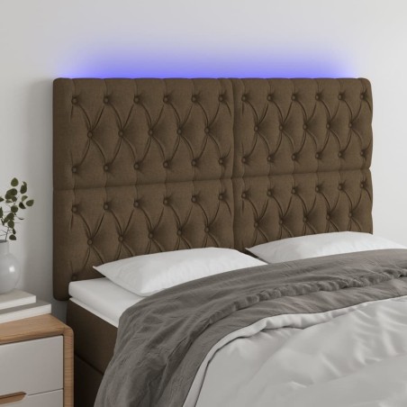 vidaXL Testiera a LED Marrone Scuro 160x7x118/128 cm in Tessuto