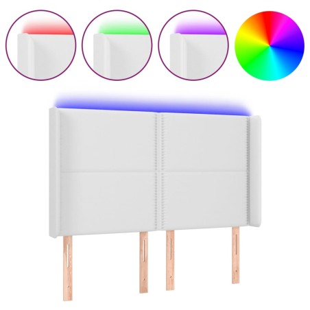vidaXL Testiera a LED Bianco 147x16x118/128 cm in Similpelle