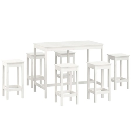 vidaXL Set da Bar 7 pz Bianco in Legno Massello di Pino