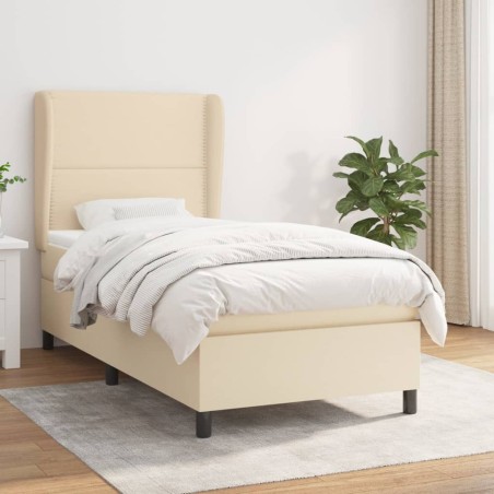 vidaXL Giroletto a Molle con Materasso Crema 90x190 cm in Tessuto