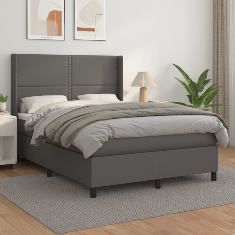 vidaXL Giroletto a Molle con Materasso Grigio 140x200 cm in Similpelle