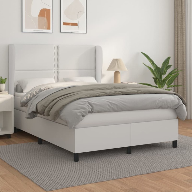vidaXL Giroletto a Molle con Materasso Bianco 140x190 cm in Similpelle