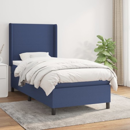 vidaXL Giroletto a Molle con Materasso Blu 90x190 cm in Tessuto