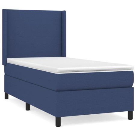 vidaXL Giroletto a Molle con Materasso Blu 90x190 cm in Tessuto