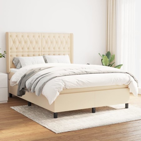 vidaXL Giroletto a Molle con Materasso Crema 140x19 cm in Tessuto