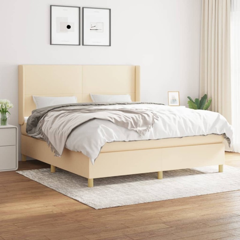 vidaXL Giroletto a Molle con Materasso Crema 160x200 cm in Tessuto