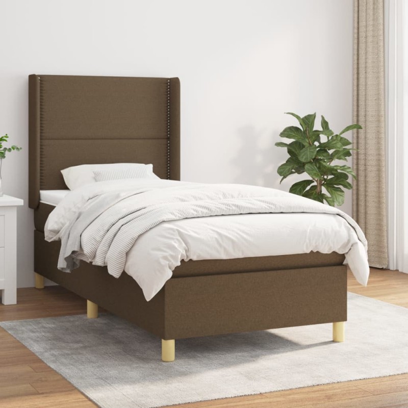 vidaXL Giroletto a Molle con Materasso Marrone Scuro 90x200 cm Tessuto