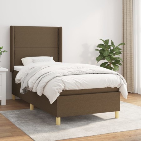 vidaXL Giroletto a Molle con Materasso Marrone Scuro 90x200 cm Tessuto