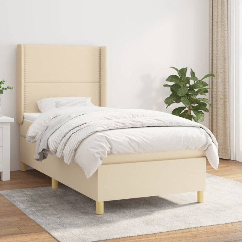 vidaXL Giroletto a Molle con Materasso Crema 90x200 cm inTessuto