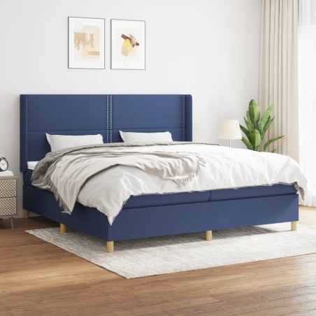 vidaXL Giroletto a Molle con Materasso Blu 200x200 cm in Tessuto