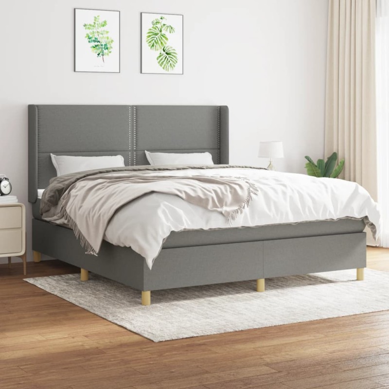vidaXL Giroletto a Molle con Materasso Grigio Scuro 160x200 cm Tessuto