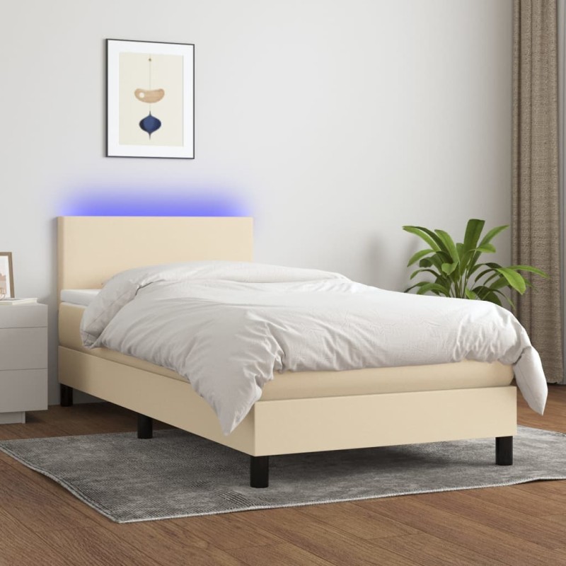 vidaXL Letto a Molle con Materasso e LED Crema 80x200 cm in Tessuto vidaXL Letto a Molle con Materasso e LED Crema 80x200 cm in Tessuto