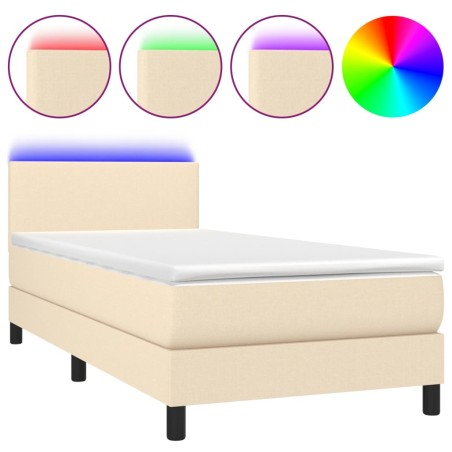 vidaXL Letto a Molle con Materasso e LED Crema 80x200 cm in Tessuto