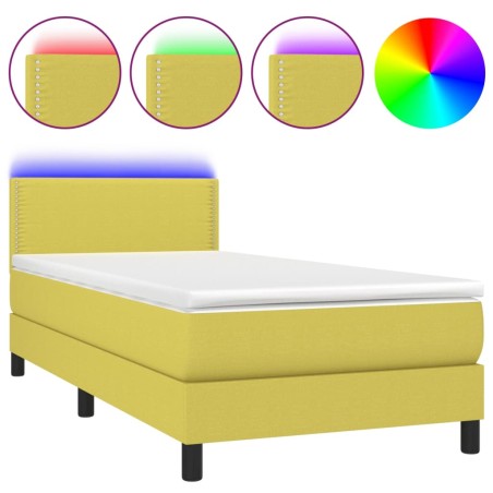 vidaXL Letto a Molle con Materasso e LED Verde 100x200cm in Tessuto