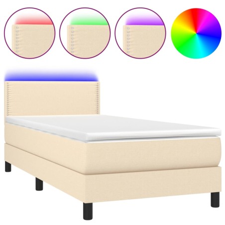 vidaXL Letto a Molle con Materasso e LED Crema 80x200 cm in Tessuto