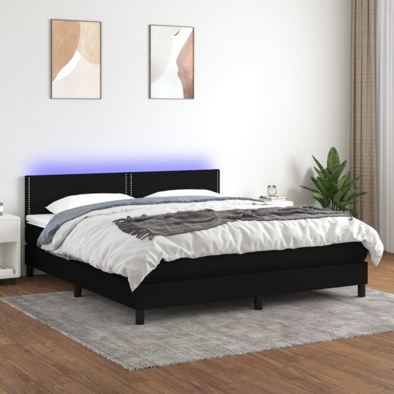 vidaXL Letto a Molle con Materasso e LED Nero 180x200cm in Tessuto vidaXL Letto a Molle con Materasso e LED Nero 180x200cm in Tessuto