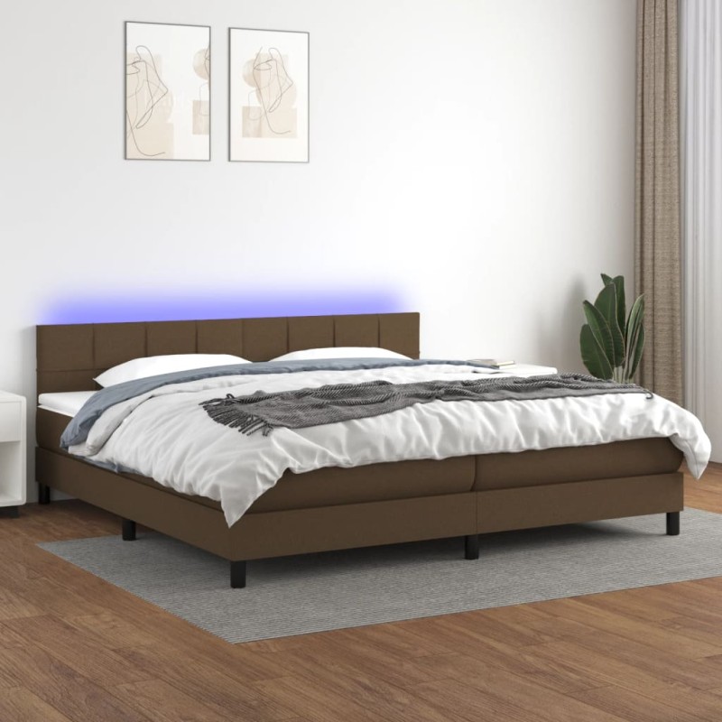 vidaXL Letto a Molle Materasso e LED MarroneScuro 200x200cm in Tessuto vidaXL Letto a Molle Materasso e LED MarroneScuro 200x200cm in Tessuto