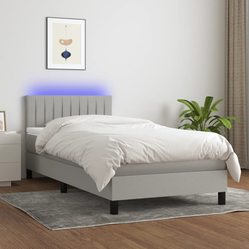 vidaXL Letto a Molle Materasso e LED Grigio Chiaro 90x190 cm Tessuto vidaXL Letto a Molle Materasso e LED Grigio Chiaro 90x190 cm Tessuto