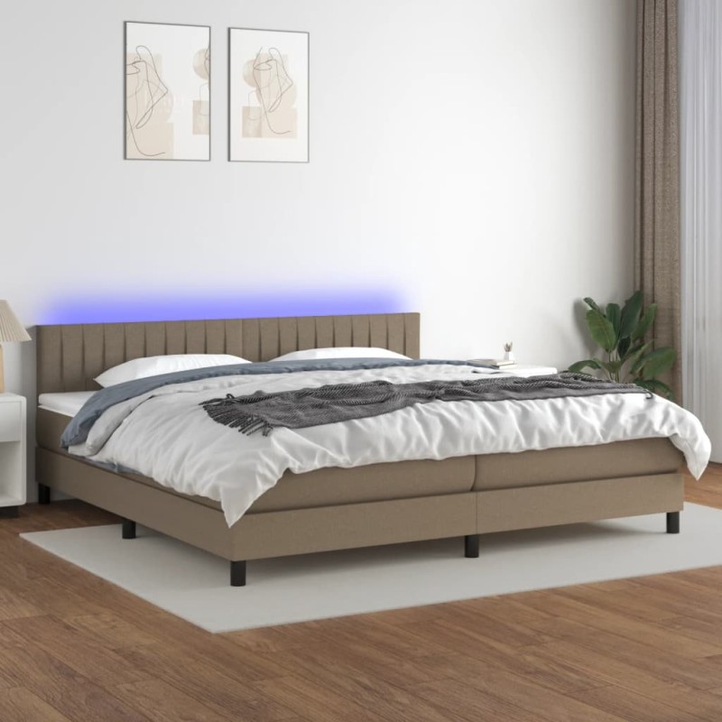 vidaXL Letto a Molle Materasso e LED tortora 200x200cm in Tessuto vidaXL Letto a Molle Materasso e LED tortora 200x200cm in Tessuto