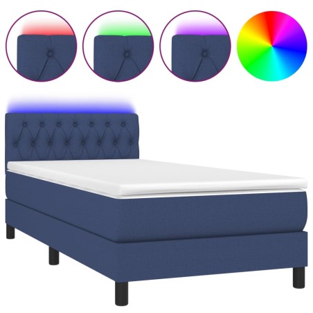 vidaXL Letto a Molle con Materasso e LED Blu 100x200cm in Tessuto