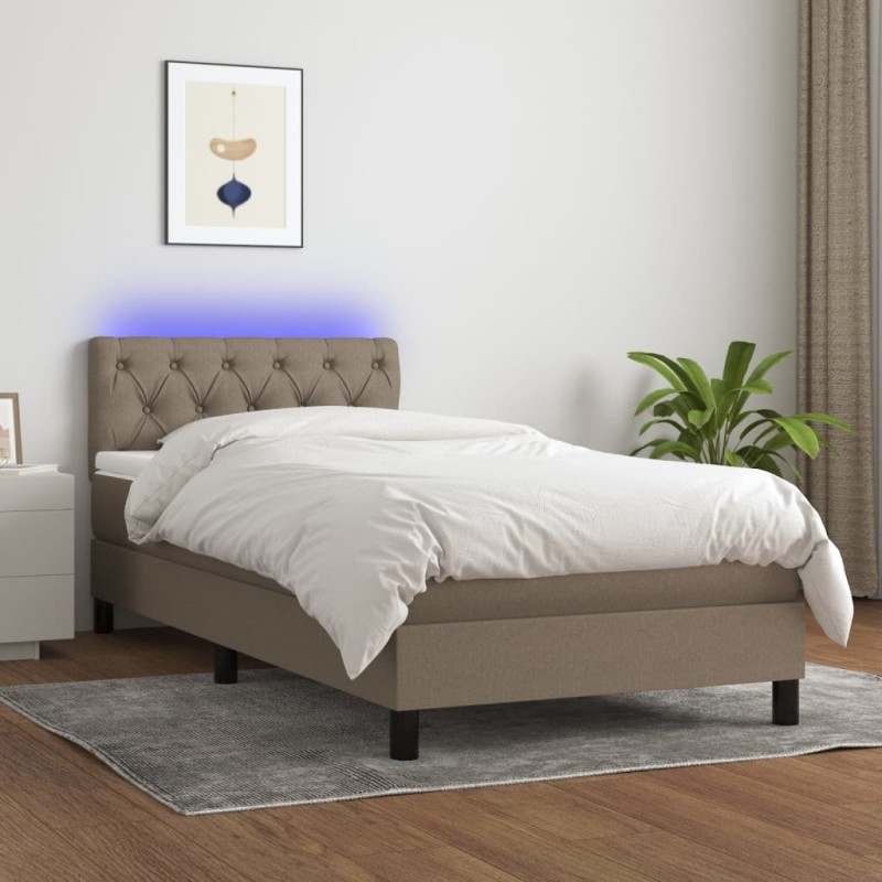 vidaXL Letto a Molle con Materasso e LED Tortora 80x200 cm in Tessuto vidaXL Letto a Molle con Materasso e LED Tortora 80x200 cm in Tessuto
