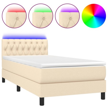 vidaXL Letto a Molle con Materasso e LED Crema 90x200 cm in Tessuto