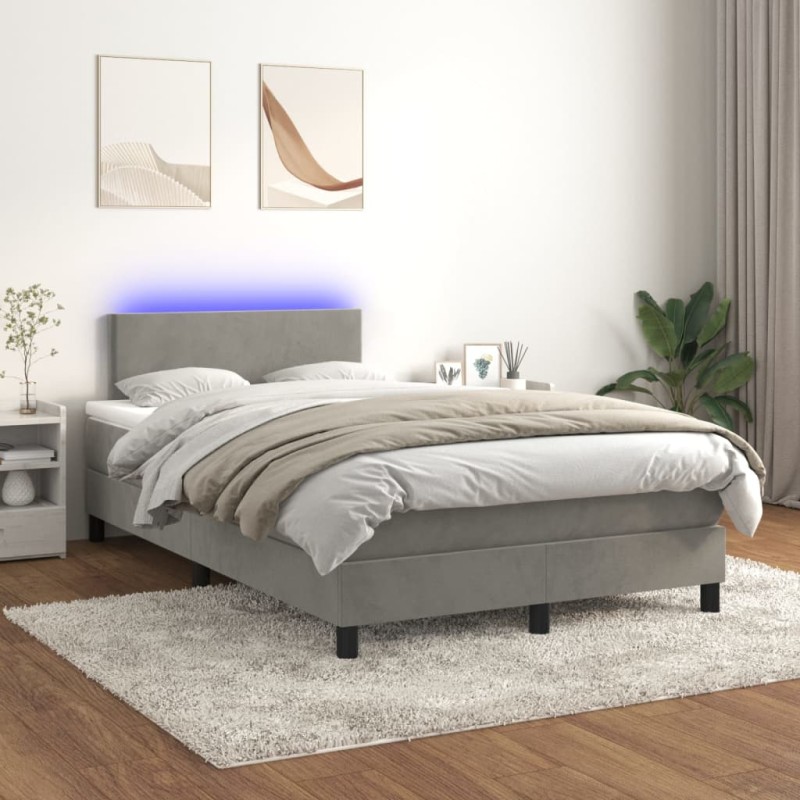 vidaXL Letto a Molle Materasso e LED Grigio Chiaro 120x200 cm Velluto vidaXL Letto a Molle Materasso e LED Grigio Chiaro 120x200 cm Velluto