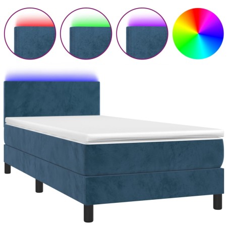 vidaXL Letto a Molle con Materasso e LED Blu Scuro 100x200 cm
