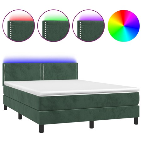vidaXL Letto a Molle con Materasso e LED Verde Scuro 140x200cm Velluto