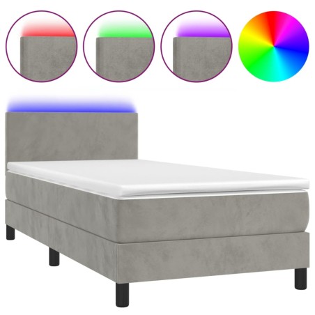 vidaXL Letto a Molle Materasso e LED Grigio Chiaro 100x200 cm Velluto