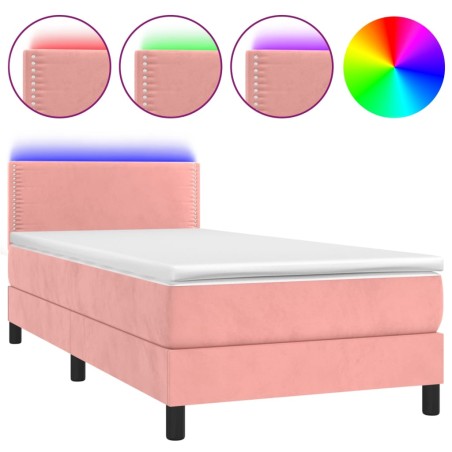 vidaXL Letto a Molle con Materasso e LED Rosa 90x190 cm in Velluto