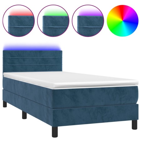 vidaXL Letto a Molle con Materasso e LED Blu Scuro 90x190cm in Velluto