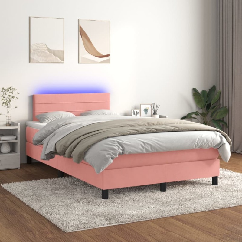 vidaXL Letto a Molle con Materasso e LED Rosa 120x200 cm in Velluto vidaXL Letto a Molle con Materasso e LED Rosa 120x200 cm in Velluto