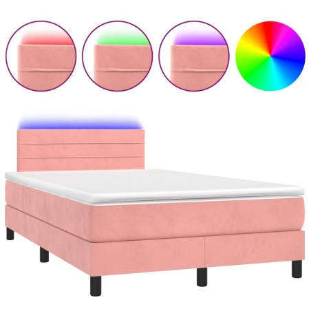 vidaXL Letto a Molle con Materasso e LED Rosa 120x200 cm in Velluto