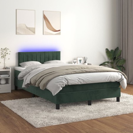 vidaXL Letto a Molle con Materasso e LED Verde Scuro 120x200cm Velluto