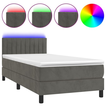 vidaXL Letto a Molle con Materasso e LED Grigio Scuro 90x200cm Velluto