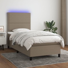 vidaXL Letto a Molle con Materasso e LED Tortora 90x200 cm in Tessuto