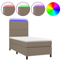 vidaXL Letto a Molle con Materasso e LED Tortora 90x200 cm in Tessuto