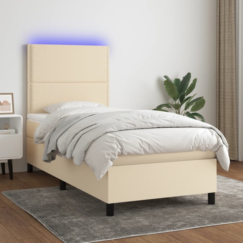 vidaXL Letto a Molle con Materasso e LED Crema 90x190 cm in Tessuto vidaXL Letto a Molle con Materasso e LED Crema 90x190 cm in Tessuto