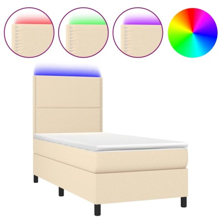 vidaXL Letto a Molle con Materasso e LED Crema 90x190 cm in Tessuto